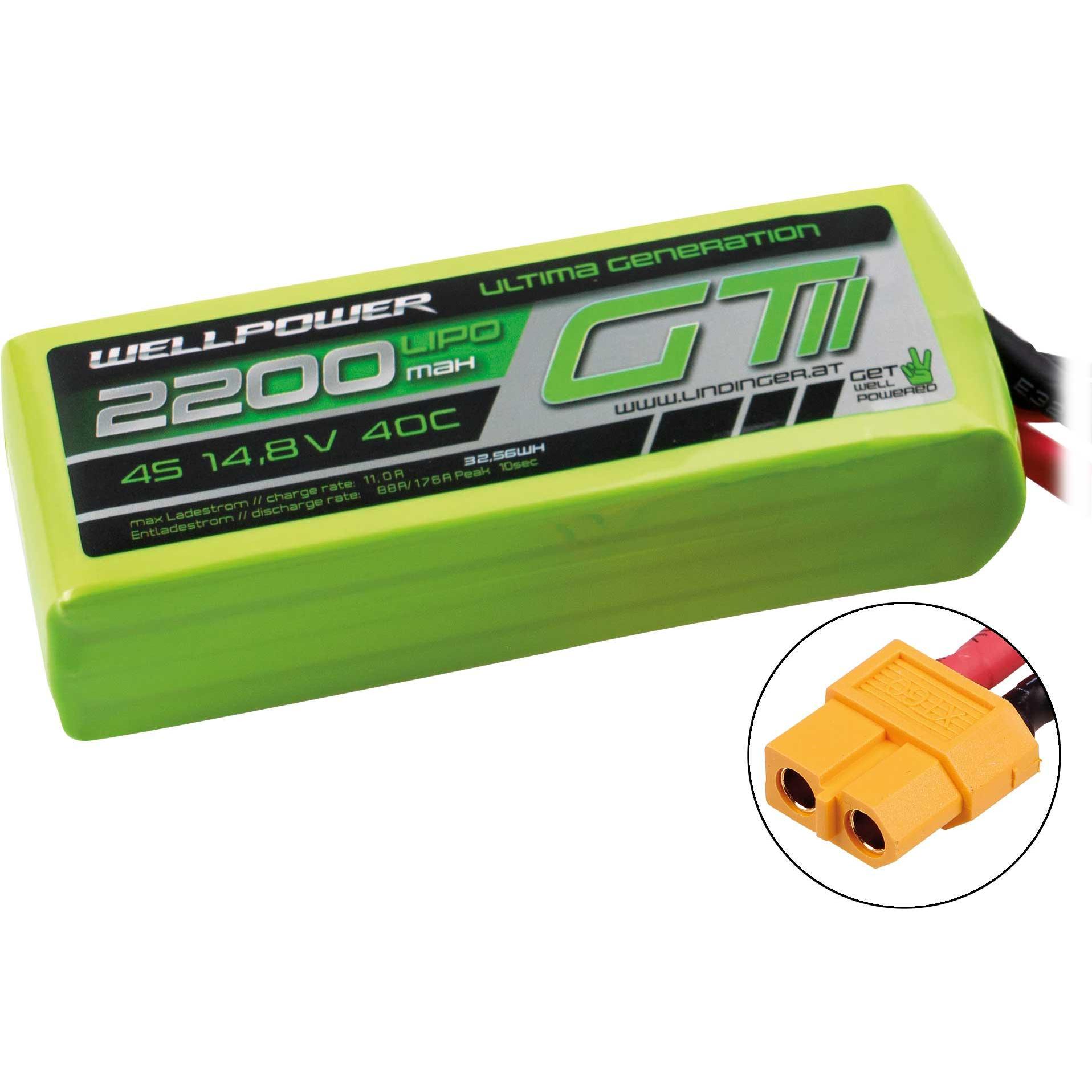 Thumbnail - Wellpower LIPO AKKU ULTIMA GT II 2200 mAh / 14,8 Volt 4S 40/80C CH5/8 XT-60 (14.80 V, 2200 mAh)