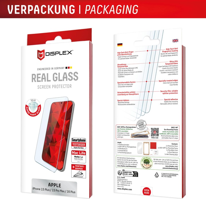 Productafbeelding Displex Real Glass, 2D Panzerglas (1 Stuk, Apple iPhone 16 Plus)