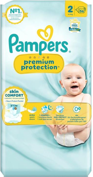 Immagine prodotto Pampers Premium Protection (Dimensione 2, Pacco trasportabile, 56 Pezzo/i)