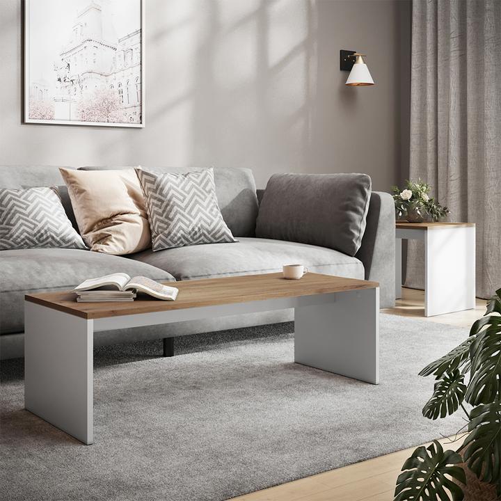Produktbild Vicco Couchtisch-Set Donat, Weiss/Goldkraft Eiche, 100 x 48 cm, 2 Teile