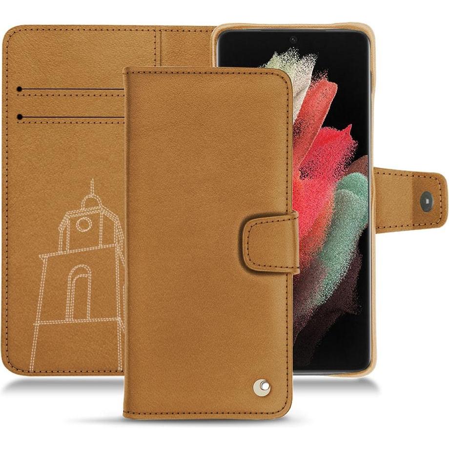 Noreve Lederschutzhülle Wallet (Samsung Galaxy S21 Ultra), Smartphone Hülle, Braun