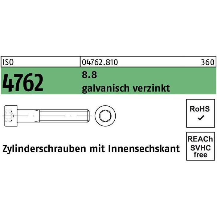 Schrauben, Zylinderschraube DIN 912 m.Innensechskant M 4 x 70 8.8 galvanisch verzinkt (200 Schrauben pro Stück)