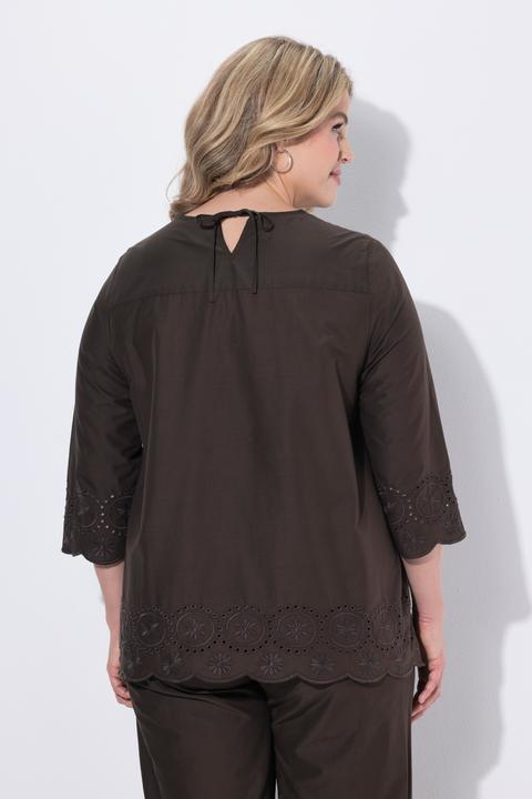 Immagine prodotto Ulla Popken Camicia di cotone biologico con ricami, scollo a V e maniche a 3/4 (58, 60)