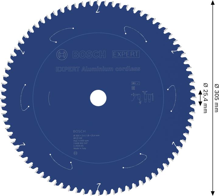 Productafbeelding Bosch Professional Zubehör 2608902247 EXPERT cirkelzaagblad - 305 x 25.4 x 80T - aluminium