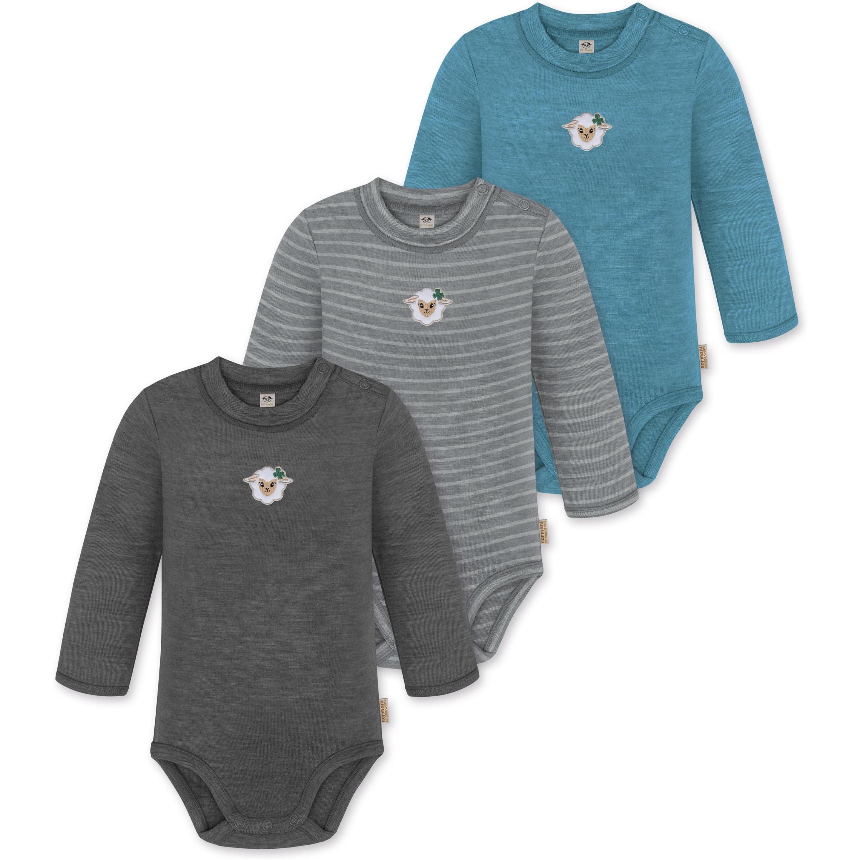Normani, Herren, Body, 3er Pack Baby Merino Langarmbody „Tuai" - 9403, Blau, (80)