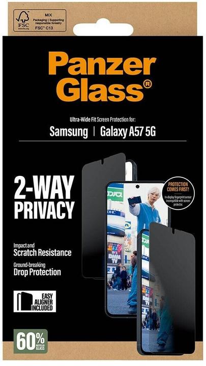 Actual product image PanzerGlass Privacy Displayschutz Samsung Galaxy A57 Ultra-Wide Fit EasyAligner (1 pcs., Samsung Galaxy A57)