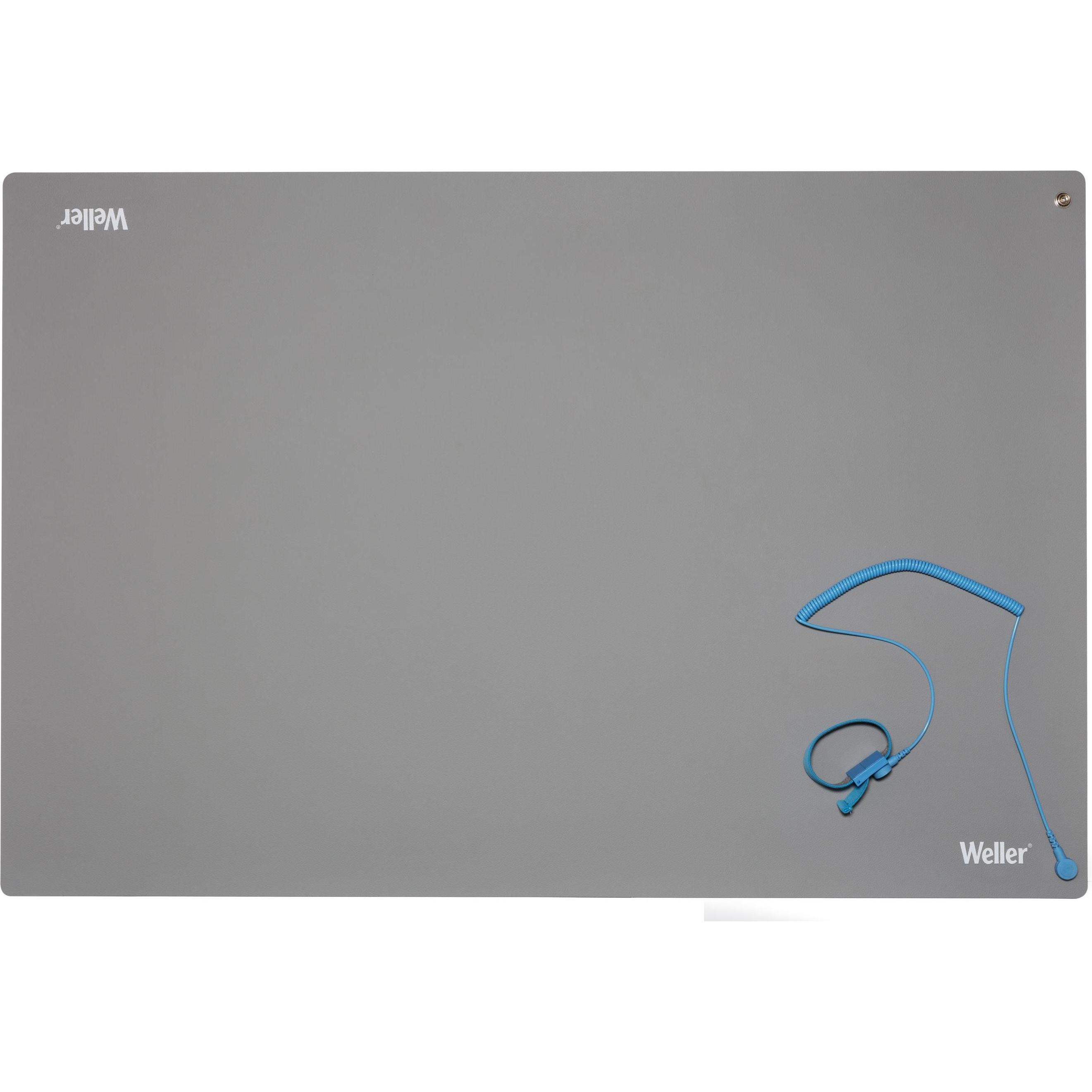 Weller Erem Set di tappetini per saldatura da tavolo antistatici ESD premium con cinturino da polso e cavo a, Accessori per saldatore, Grigio