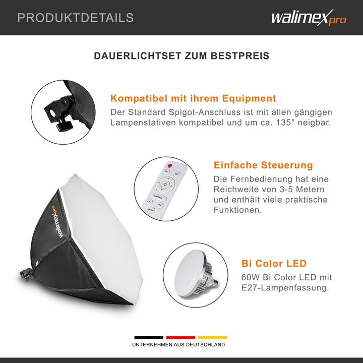 Immagine prodotto Walimex pro LED 60W Octagon (Riflettore ad ombrello, 65 cm)