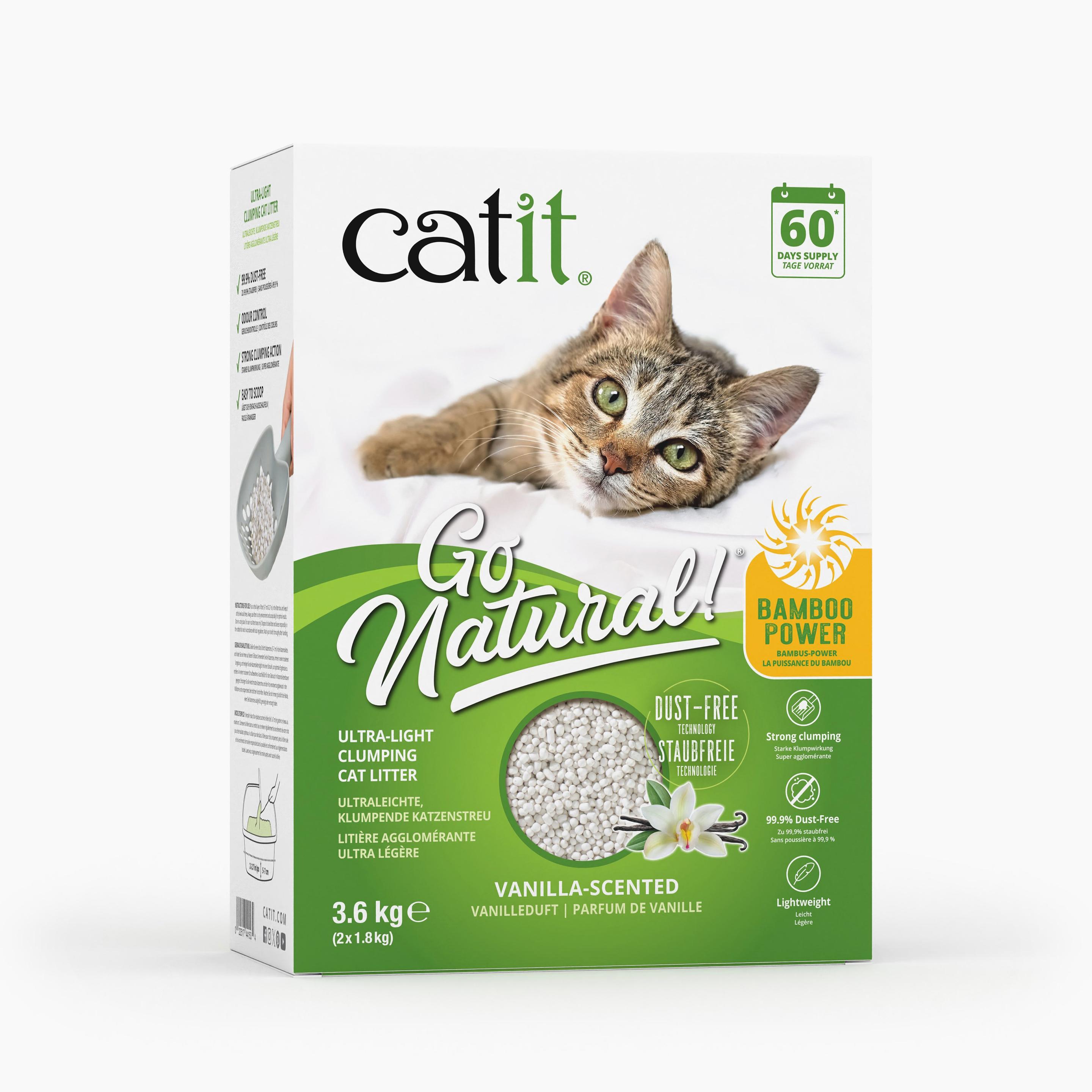 Comparer les prix de Catit - Go Natural! Bamboo Clumping Cat Litter - 2 x 1.8kg (3.6kg) (Agglomérant, Antibactérien, 1.80 kg), Litière pour chat