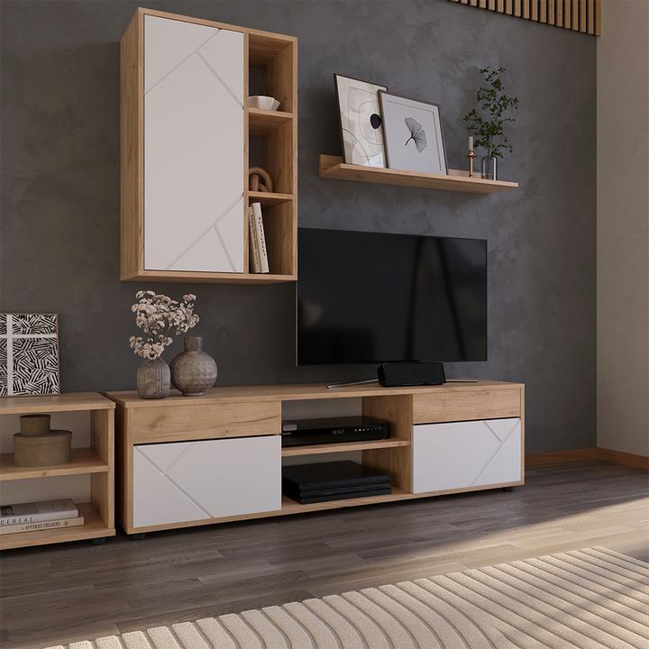 Image du produit Vichy Wohnwand Berno, Goldkraft Eiche/Weiss, 2 Teile