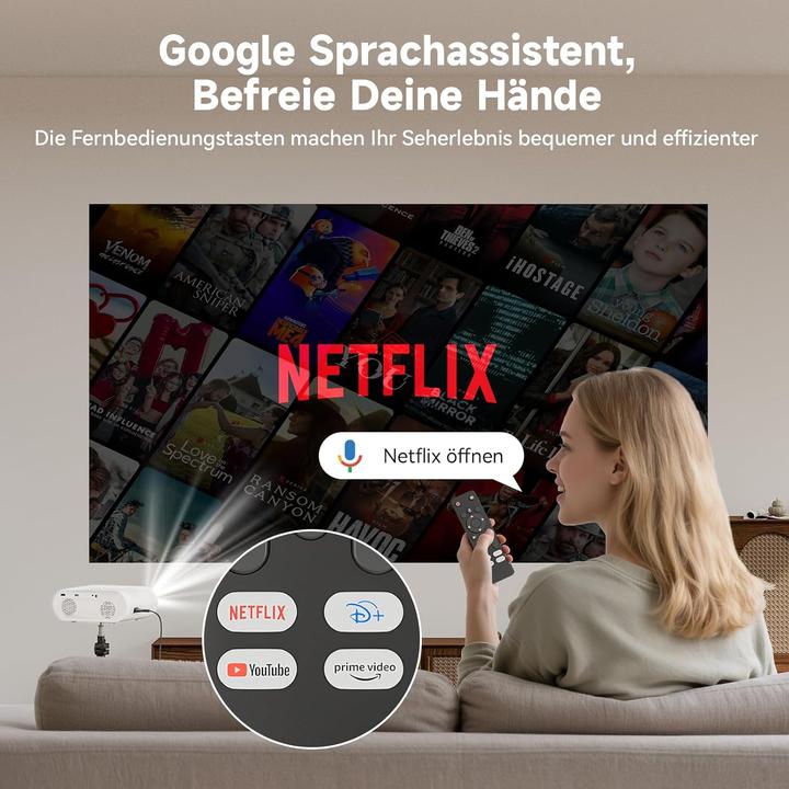 Actual product image Zoomcat 4K Mini Beamer mit Google TV und Sprachsteuerung (4K, 20000 lm)