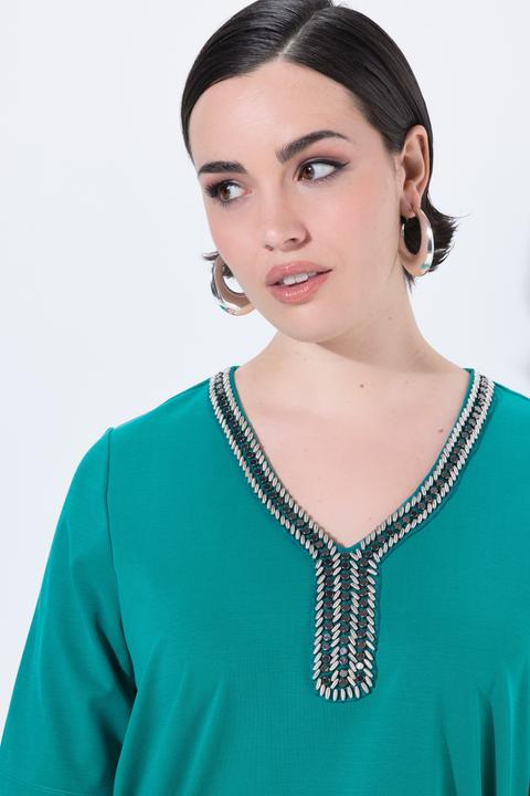Actual product image Ulla Popken Beaded Neckline Short Sleeve Tee (42, 44)