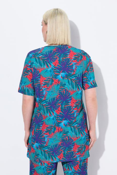 Produktbild Ulla Popken Longshirt, Palmen, A-Linie, V-Ausschnitt, Halbarm (56)