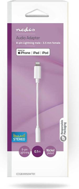 Produktbild Nedis Lightning Adapter Apple Lightning 8-Pin 3.5 mm Female Nickel Plated 0.10 m Round PVC Box (Lightning, 3.5mm Klinke)