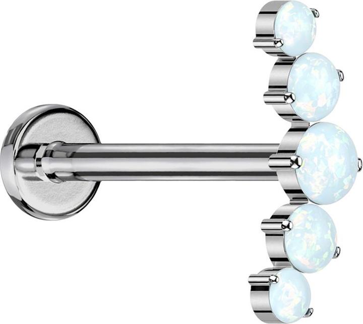 Image du produit Star Piercing Micro Labret femelle argenté courbé argenté cinq opales blanches (Titane, sans laiton)