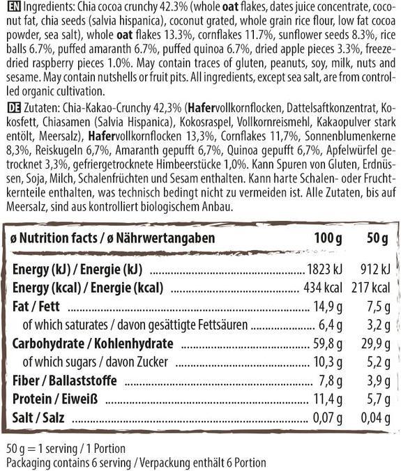 Nährwerte und Zutaten Naturally Pam Bio Granola crunchy classic 300 g (320 g)
