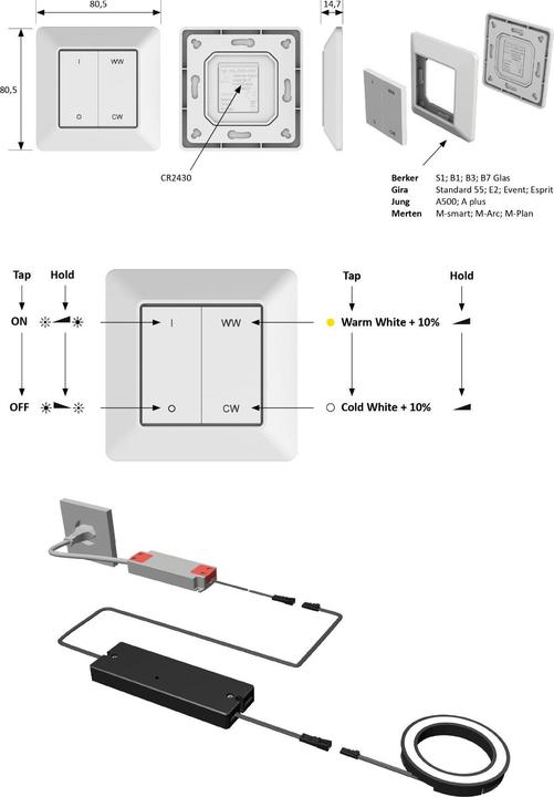 Actual product image Halemeier 1-Kanal Zigbee Wandsender Dimm & mw