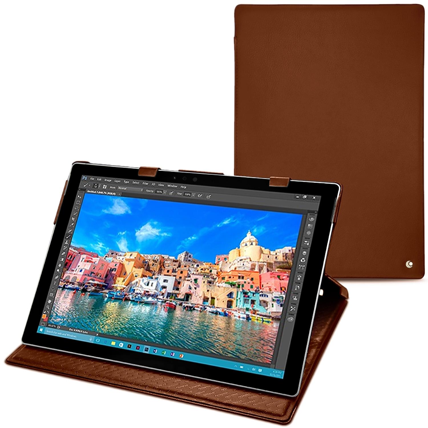 Noreve Lederschutzhülle vertikal (Microsoft Surface Pro 4), Tablet Hülle, Braun