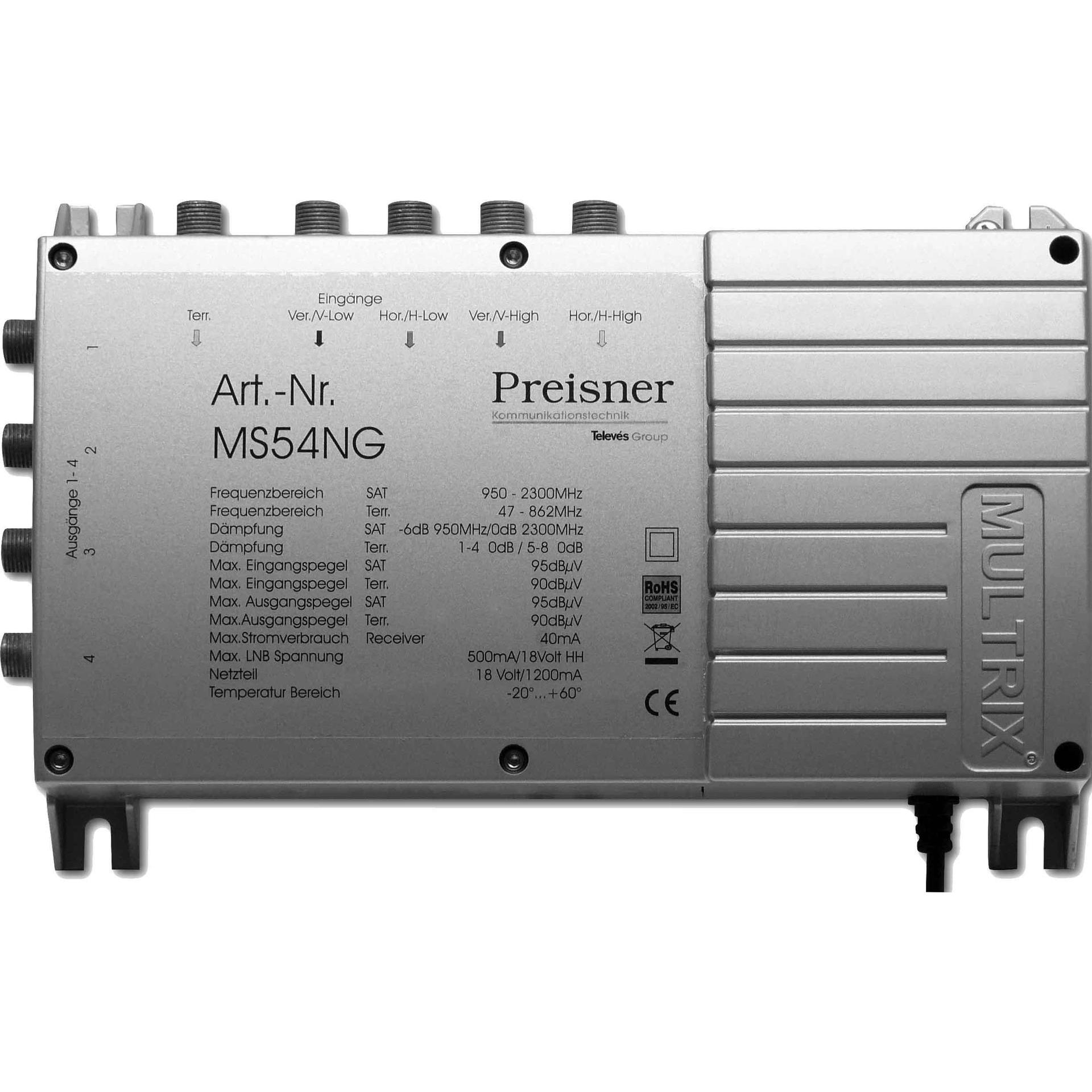 Televes MS54NG Kabel-Splitter-/Verbinder Grau Kabelspalter oder -kombinator (Antennenkabel), Antennenkabel
