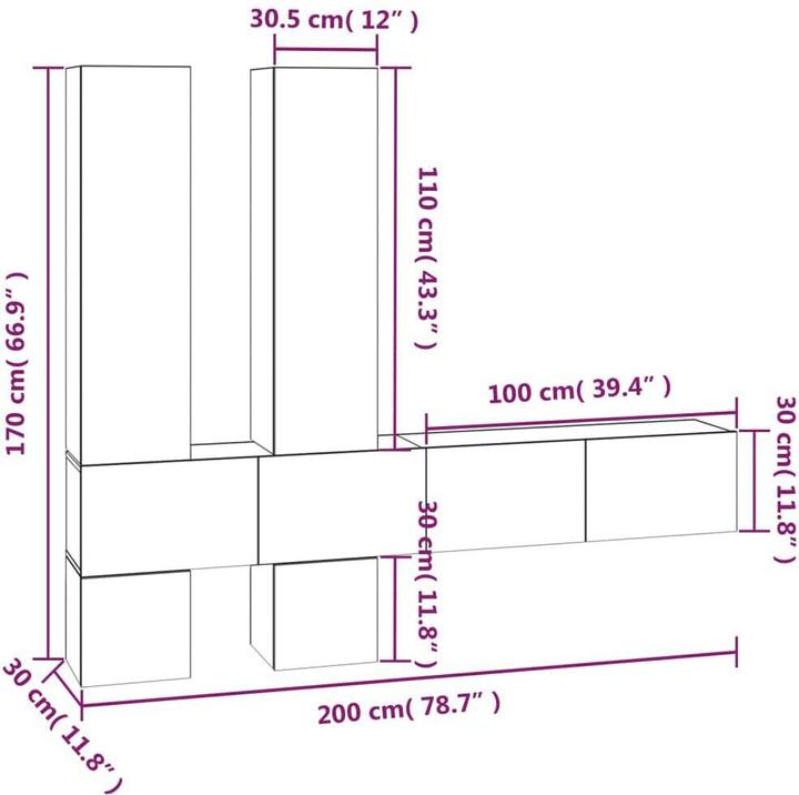 Produktbild VidaXL TV Wandschrank Grau Sonoma Wohnwand Hängeschrank Schrankwand TV Möbel (30.5 x 30 x 110 cm)