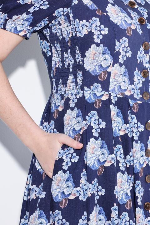 Produktbild Ulla Popken Leinenmix-Maxikleid, Rundhals, Halbarm, Taschen (42, 44)