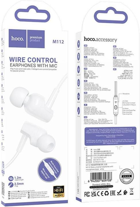 Actual product image Hoco Wired headphones earphones universal with microphone M112 white (Cable)