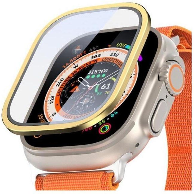 Dux Ducis Vetro temperato Flas con cornice in alluminio per Apple Watch Ultra 49 mm - Oro (Alluminio, Metallo, Vetro temprato), Cinturini per orologi,