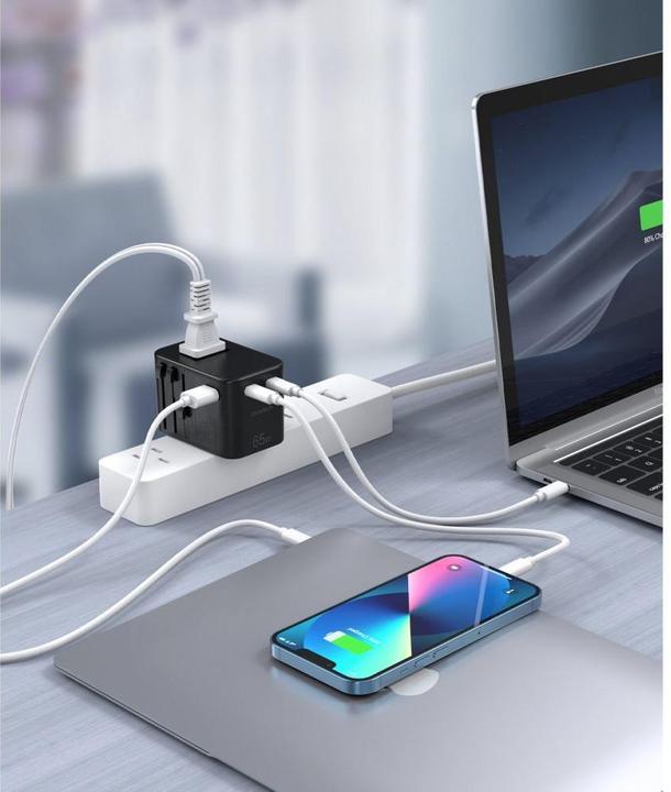 Actual product image Choetech gaN 2 x USB Type C / USB 65W Power Delivery Fast Charger Black (PD5009-BK) (65 W, 3 ports)