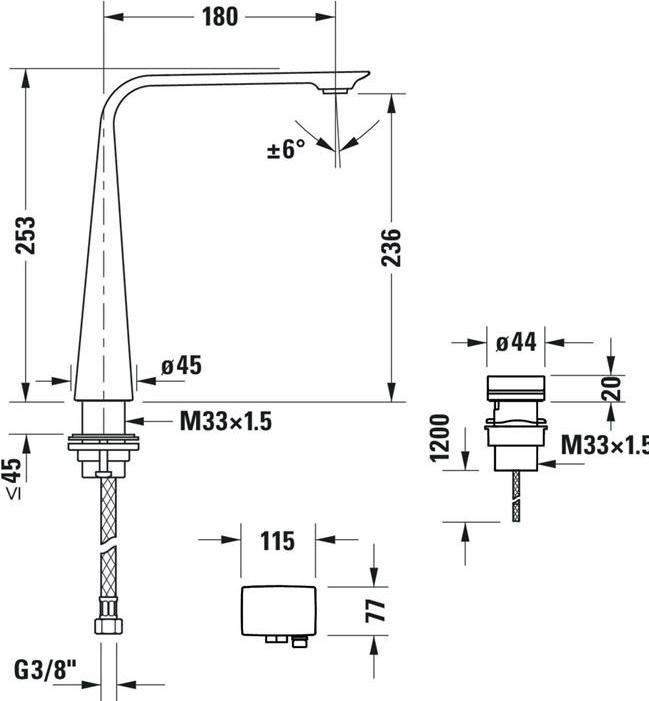 Produktbild Duravit 2-Loch-Elektronikbatterie D.1 XL mit Einbaunetzteil chrom