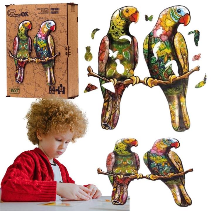 Actual product image PuzzleOk Wooden puzzle eco 82 budgies A4 (82 pieces)