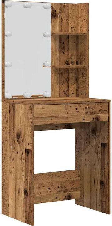 Actual product image VidaXL Schminktisch-Set mit LED-Leuchten Altholz-Optik Holzwerkstoff (60 x 40 x 140 cm)