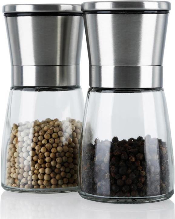 Actual product image Intirilife 2x spice mill in SILVER TRANSPARENT (Pepper, Salt)