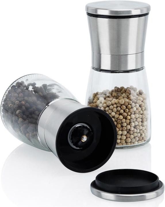Actual product image Intirilife 2x spice mill in SILVER TRANSPARENT (Pepper, Salt)