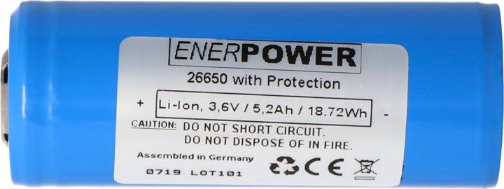 Actual product image AccuCell Battery Enerpower 26650, positive terminal increased PCB protected (Device specific)