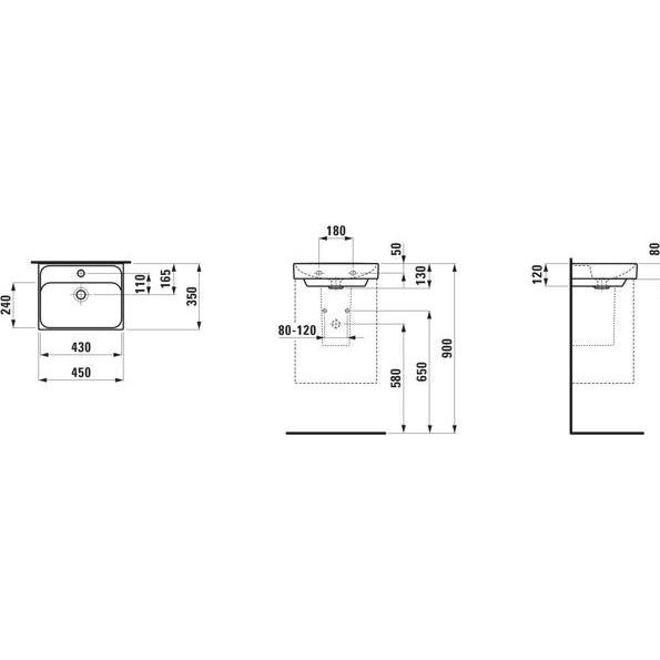 Thumbnail - Laufen, Waschbecken, Meda Handwaschbecken, unterbaufähig, 450x350mm, 1 Hahnloch, ohne Überlauf (350 mm, 450 mm)
