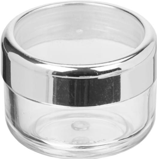 Actual product image Cosmetic jar, plastic, silver/glass light for 6 ml, Ø 2.9 cm, height: 2 cm