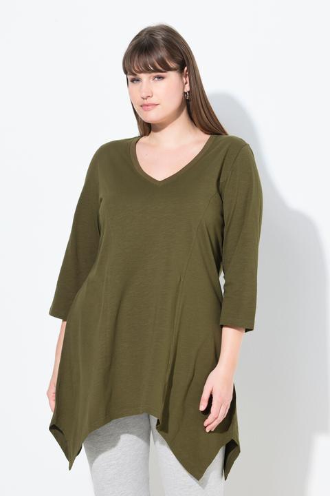 Produktbild Ulla Popken Shirt, Zipfelsaum, V-Ausschnitt, 3/4-Arm (58)