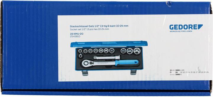 Produktbild Gedore 19 KMU-20 Steckschlüssel-Satz 1/2", 13-teilig, 6-kant, 10-24 mm (24 mm, 12 mm, 16 mm, 10 mm, 14 mm, 13 mm, 18 mm, 17 mm, 22 mm, 15 mm, 19 mm)