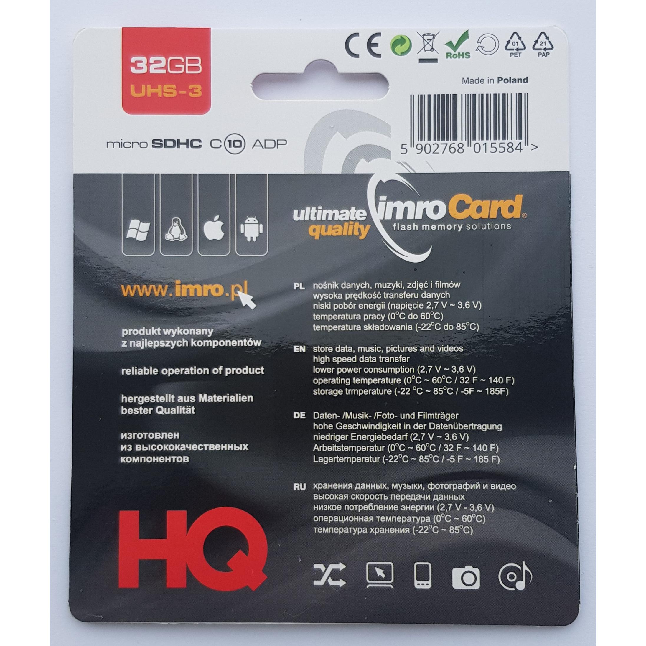 Thumbnail - IMRO MicroSD10 / 32G UHS-3 ADP-Speicherkartensatz (32 GB, Klasse U3, Adapter, Speicherkarte) (32 GB, microSDHC, U3, UHS-...