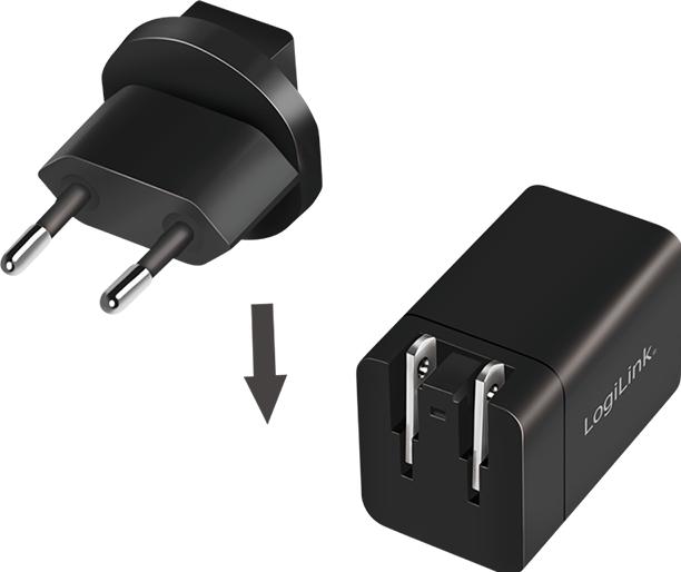 Actual product image LogiLink USB socket travel adapter, 1x USB-A, 1x USB-C, GaN technology, 30 W (30 W, 2 ports)