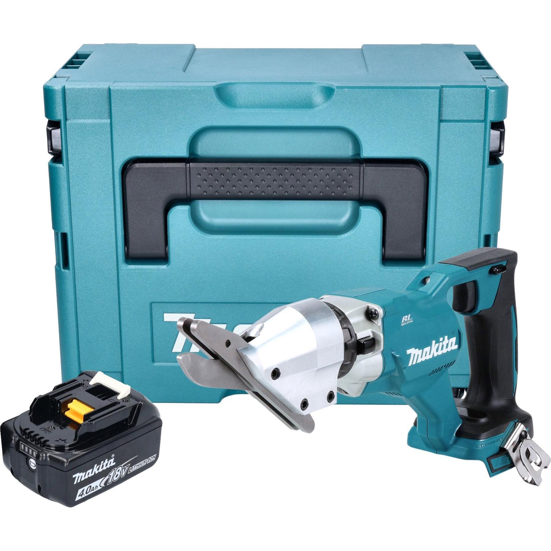 Makita, Cesoia elettrica per lamiera, DJS 800 M1J Cesoie per fibrocemento a batteria 18 V Brushless + 1x batteria 4,0 Ah + Makpac