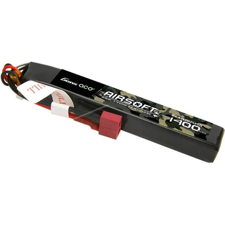 Thumbnail - Gens Ace 25C 1400mAh 2S1P 7.4V Airsoft Gun Lipo Battery with T Plug (7.40 V, 1400 mAh)
