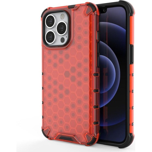 Hurtel Honeycomb Case armor cover with TPU Bumper for iPhone 13 Pro red (Apple iPhone 13 Pro), Smartphone Hülle, Rot