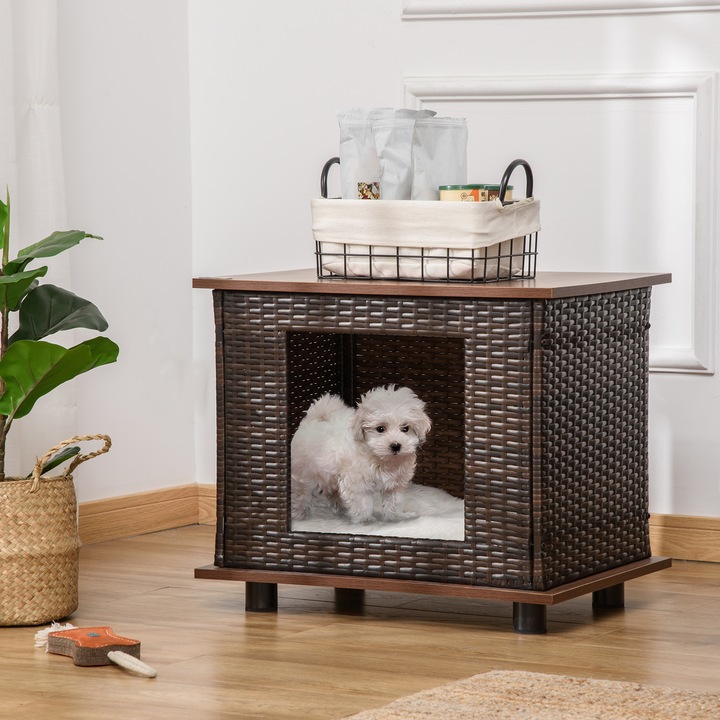 Actual product image PawHut Rattan Dog House with Cushion