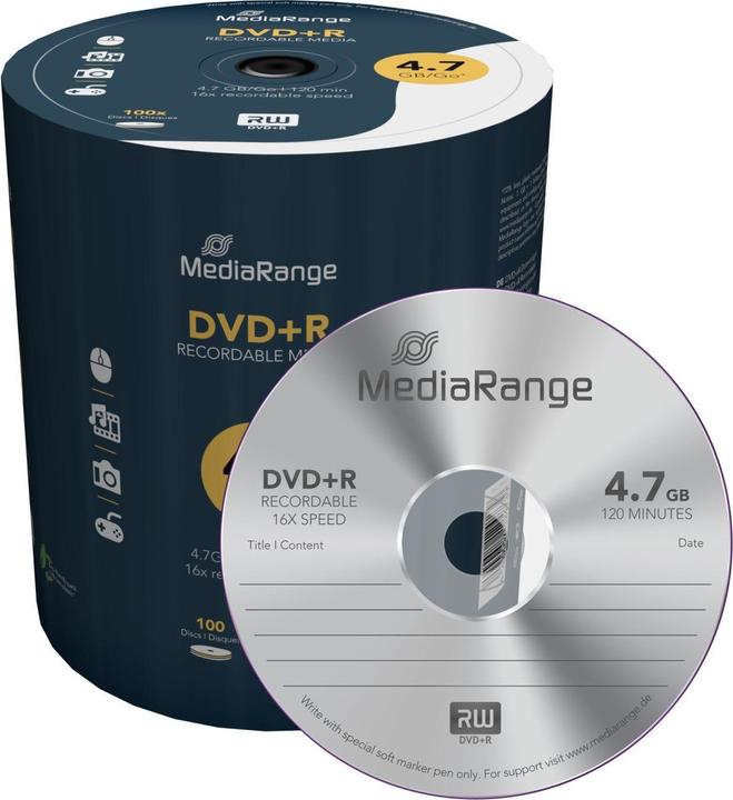 Image du produit MediaRange Support DVD+R 4,7 Go, 16x100 (100 x)