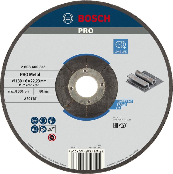 Produktbild Bosch Professional Zubehör PRO Metal Schruppscheibe, 180 x 6 x 22.23 mm