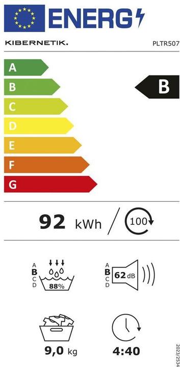 Energy Label Kibernetik PLTR507 PrimeLine Wärmepumpentrockner 9kg B Klasse Titan (9 kg, Right)