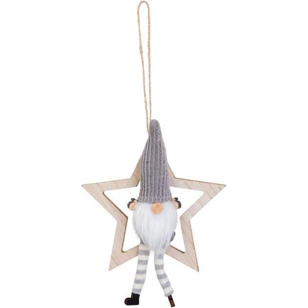 Thumbnail - MICA Living, Christbaumschmuck, Dekohänger Wichtel in Stern - aus Holz und Textil - ca. 14,5 x 3,5 x 27 cm (1 -teilig)