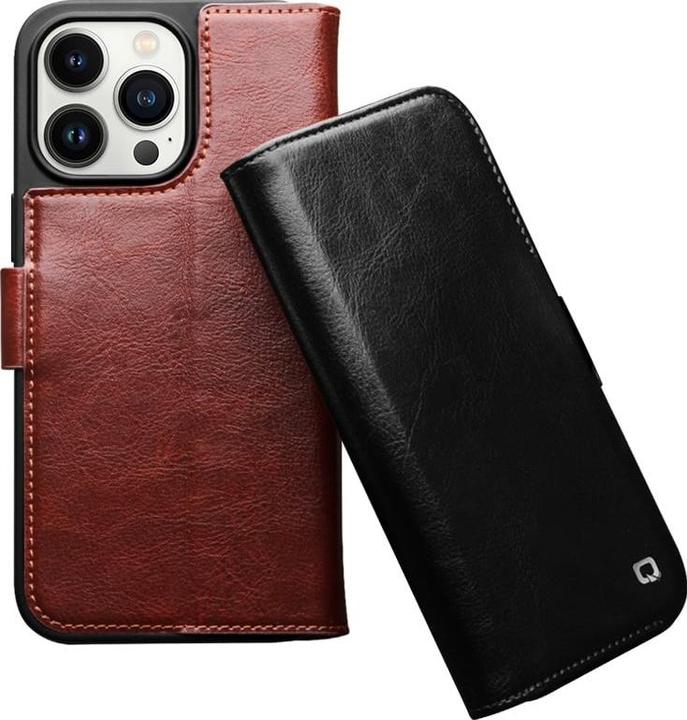 Actual product image QiAlino Fourre Flip cuir véritable avec fermeture magnétique foncé (Apple iPhone 14 Pro Max)