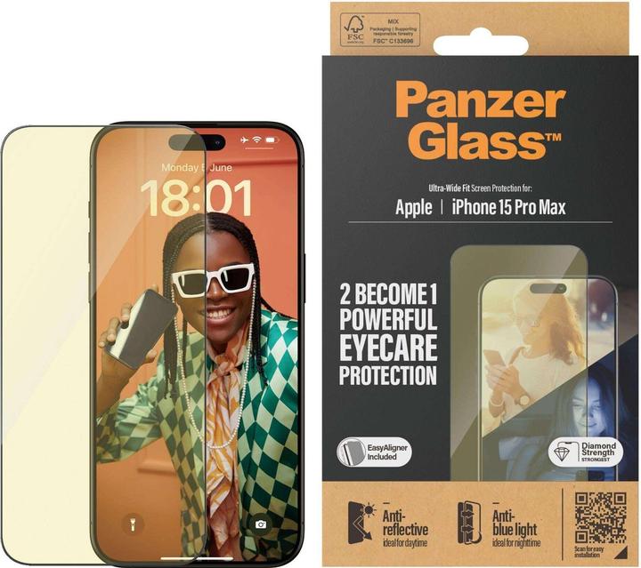 Image du produit PanzerGlass Eyecare Screen Protection Ultra-Wide Fit (1 pcs, Apple iPhone 15 Pro Max)